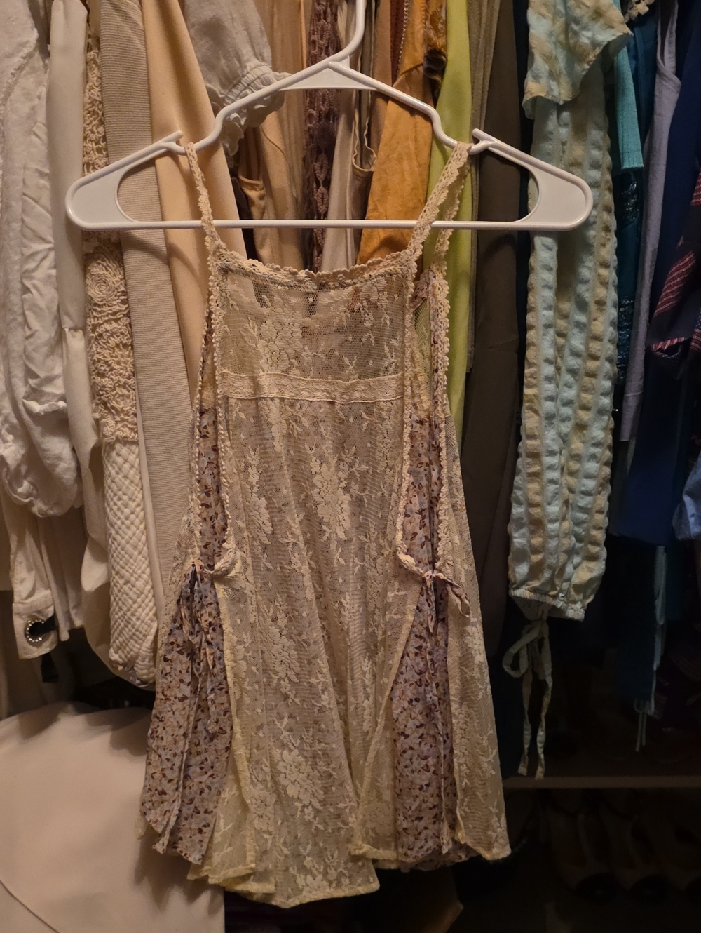 Lace Overlay Cream Floral Top